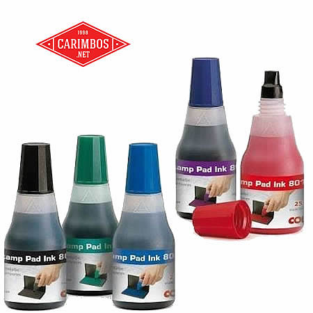 Frascos de tinta para carimbos em várias cores da marca Colop