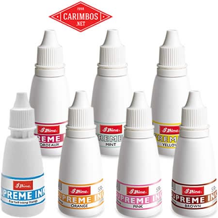 Frascos de tinta Shiny para carimbos em várias cores como azul, laranja, rosa, castanho, amarelo, menta e bordeaux